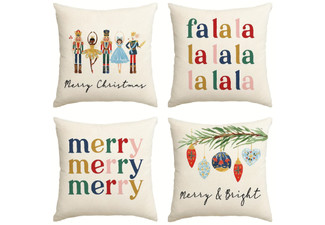 Four-Pack Merry Christmas Nutcracker Throw Pillow Covers