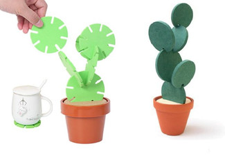 Novelty Cactus Potted Plant Coaster Set - Two Colours Available