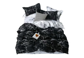 White & Black Marble Pattern Cotton Fibre Duvet Cover Three-Piece Bedding Set - Two Sizes Available