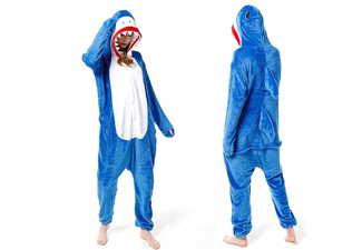 Unisex Shark Zipper Hooded Adult Pyjamas - Available in Two Sizes