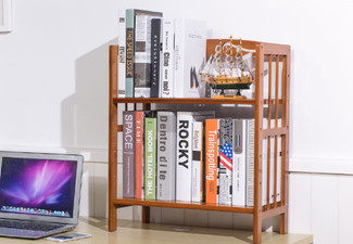 Simplistic Two-Tier Bamboo Desktop Bookshelf