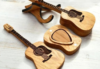 Wooden Guitar Pick Box with Stand