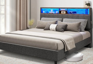 LED Bed Frame with Adjustable Storage Headboard - Two Sizes Available