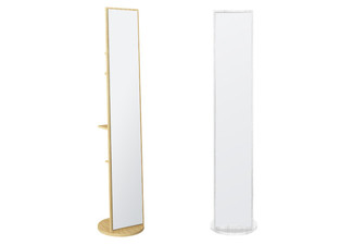 Freestanding Full-Length Mirror with Rotating Base & Storage - Two Colours Available