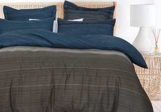 Amsons Ultra-Soft Blue Stripes Quilt Cover Set - Available in Six Sizes & Option with Extra Standard or European Pillowcases