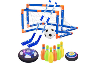 Three-in-One Kids Hockey, Soccer & Bowling Playset with LED