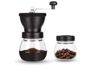 Dual Bearing Manual Coffee Bean Grinder with Two Glass Jars - Option for Two-Pack