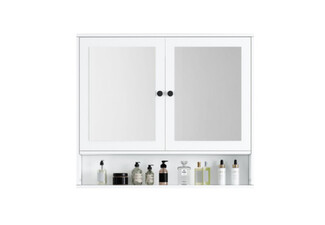 Bathroom Cabinet with Two Mirror Doors & Shelves
