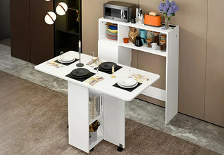 Luxsuite Two-in-One Side Cabinet & Folding Table Set with Power Strip