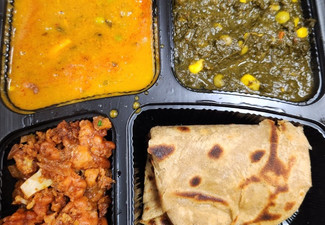 Candys Kitchen Combo for Two incl. Three Curries, Rice, Three Roti, One Prantha & Salad - Vegetarian/Vegan or Meat Option Available - Takeaway Available