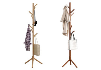 Bamboo Coat Tree Rack with Eight-Hooks - Two Colours Available