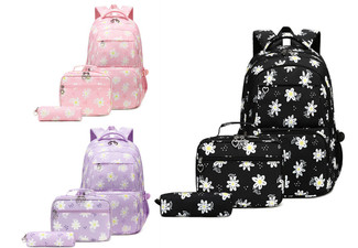 Three-Piece Daisy Printed Backpack Set - Three Colours Available