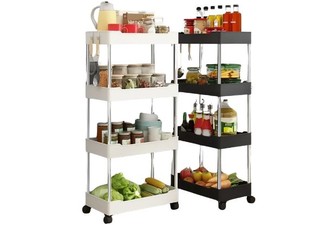 Four-Tier Portable Storage Rack with Wheels - Two Colours Available