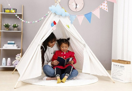 Kids Natural Cotton Teepee Play Tent - Option for Two-Pack