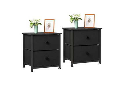 Two Bedside Tables with Fabric Drawers