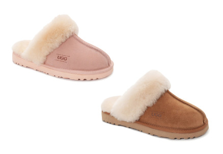 Ozwear Ugg Unisex Slippers Premium Australia Sheepskin Scuffette Suede - Two Colours & Ten Sizes Available