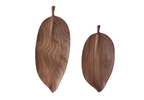 Soga Two-Piece Walnut Leaf Shape Wooden Tray