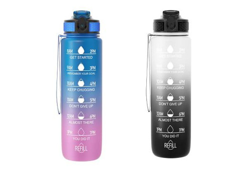 Motivational Water Bottle with Straw & Time Marker - Two Colours Available