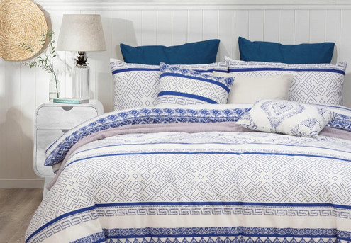 Amsons Hampton Blue Pure Cotton Quilt Cover Set - Available in Six Sizes & Option with Extra Standard Pillowcase