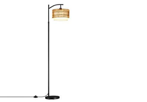 Black LED Floor Lamp with Rattan Lampshade