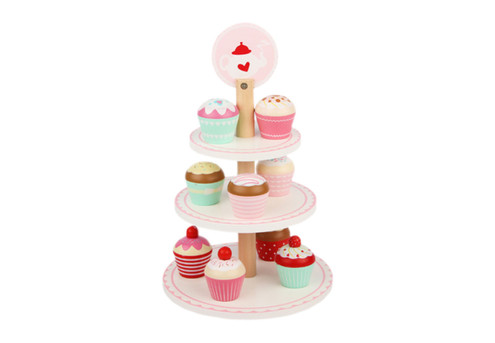 Three-Layer Wooden Cupcakes Pretend Play Dessert Tower
