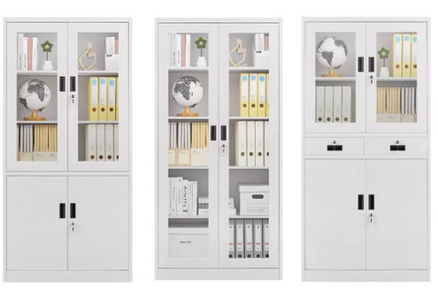 185cm Steel Filing Storage Cabinet with Tempered Glass Doors - Three Styles Available