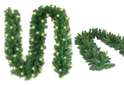 2.7m Christmas Lighted Pine Garland Decoration