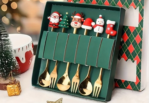 Six-Piece Christmas Festive Stainless Steel Fork & Spoon Set - Five Options Available