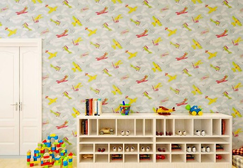 Idiya Multicolour Aeroplanes Pattern Wallpaper