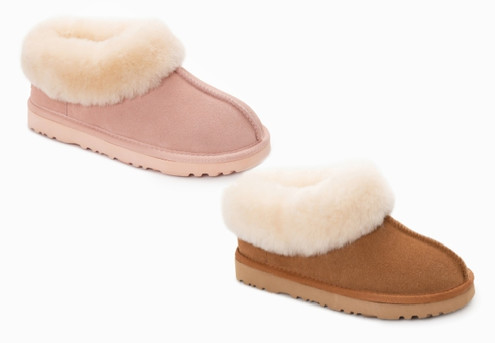 Collar Unisex Premium Sheepskin Suede UGG Slippers - Two Colours & 10 Sizes Available