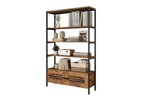 Five-Tier Bookshelf Display with Two Doors