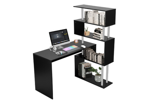 Four-Tier L-Shaped Rotatable Office Desk with Hutch