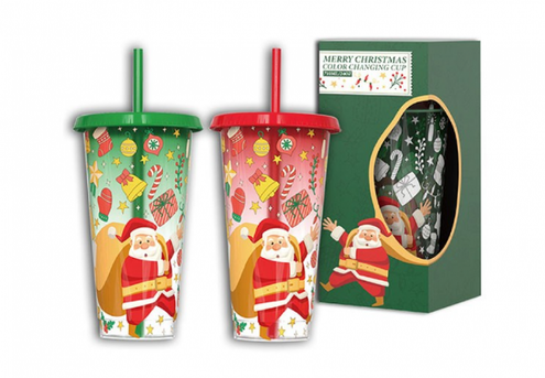 Two-Piece Christmas Colour Changing Cups with Lids & Straws