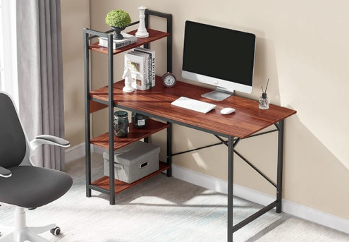 Computer Desk with Four-Tier Bookshelf