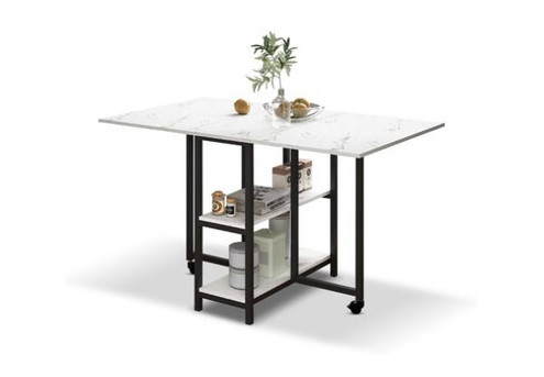 Folding Dining Table with Two-Level Shelves