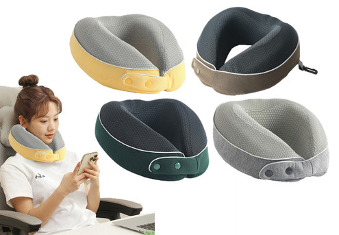 Travel Memory Foam Neck Pillow with Sleeping Mask & Earplugs - Available in Four Colours & Option for Two