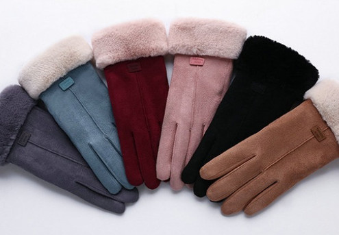 Faux Suede Sherpa-Lined Touchscreen Gloves - Five Colours Available & Option for Two Pairs