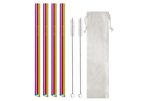 Four-Piece Stainless Steel Wide Caliber Bubble Tea Straws - Available in Three Colours