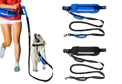 Hand-Free Dog Leash with Zipper Pouch Waist Padded - Available in Two Colours & Option for Two-Pack