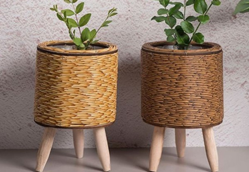 Nordic Style Faux Rattan Plant Stand Pot - Three Styles Available