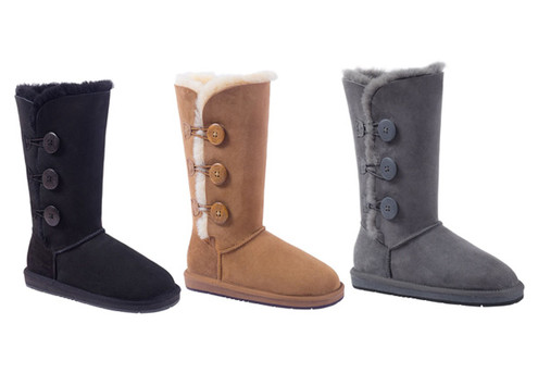 Auzland Unisex Three-Button Australian Sheepskin Tall Water-Resistant UGG Boots - Four Colours & Six Sizes Available