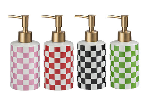 Checkered Pattern Refillable Ceramic Soap Dispenser - Four Colours Available