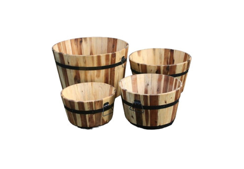 Four-Piece Acacia Wooden Half Barrel Set