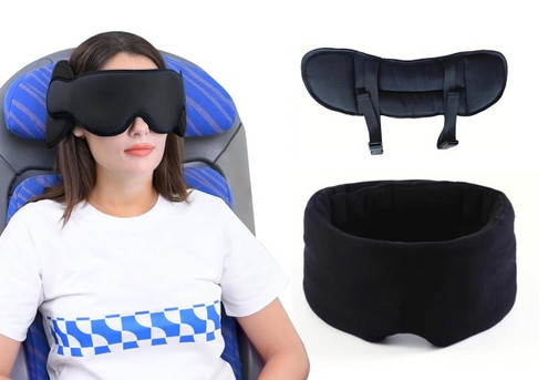 Airplane Travel Pillow with Headrest Strap & Eye Mask - Option for Two-Pack