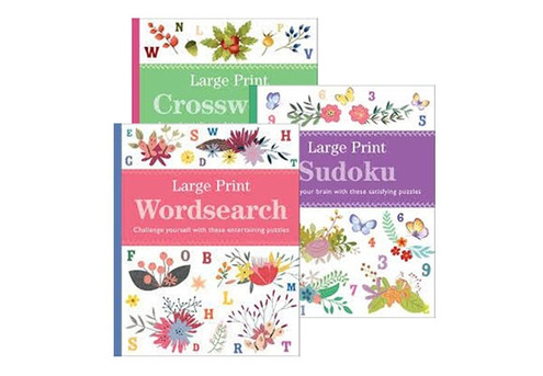 Set of Three Puzzle & Solutions Books - Crosswords, Sudoku & Word Search - Option for Two Sets