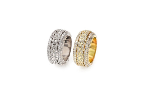 Cubic Zirconia Paved Rotatable Cuban Ring - Two Colours & Six Sizes Available