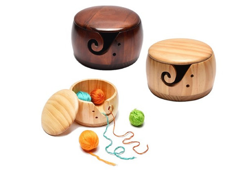 Wooden Yarn Storage Bowl with Lid - Two Colours Available