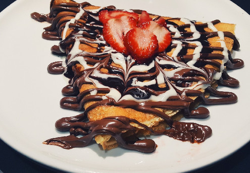 Two Fresh Sweet Crepes with Ice Cream & Cream - Option for Two Waffles or Savoury Crepes