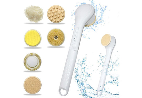 Electric Body Scrubber with Long Handle & Six Heads - Available in Three Colours