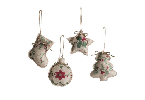 Four-Pack Christmas Linen Ornaments